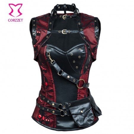 Red Black Punk Skull Pattern Gothic Clothing Sexy Corsets And Bustiers Steel Bone Steampunk Corset P