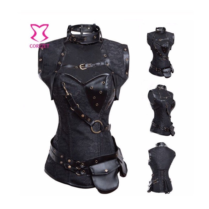 Red Black Punk Skull Pattern Gothic Clothing Sexy Corsets And Bustiers Steel Bone Steampunk Corset P