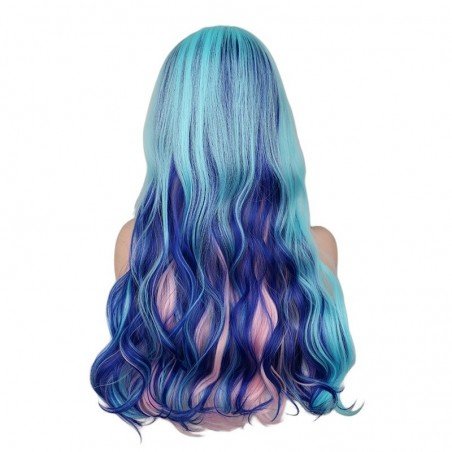 Crossdresser Long Wavy Mixed Blue Pink Purple Synthetic Hair Wigs
