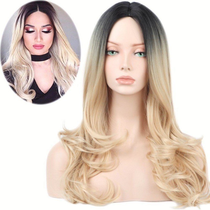 Fake long blond wig Long Synthetic Wigs Ombre Brown Blonde Middle Part Heat Resistant Wavy Wigs For Fake long blond wig Long Synthetic Wigs Ombre Brown Blonde Middle Part Heat Resistant Wavy Wigs For