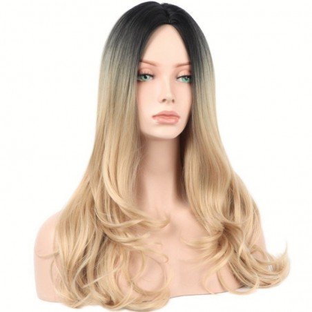 Fake long blond wig Long Synthetic Wigs Ombre Brown Blonde Middle Part Heat Resistant Wavy Wigs For