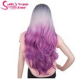 Wigs Heat Resistant 22 inch Long Wavy Cosplay Hair Synthetic Wigs 280 Gram Ombre Black Grey Purple