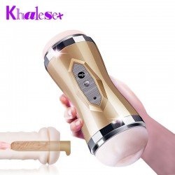 Khalesex Realistic Oral Deep Throat Male Masturbate Cup Double Vibrator Aritificial Vagina Pocket Pussy Adult Sex Toys for M