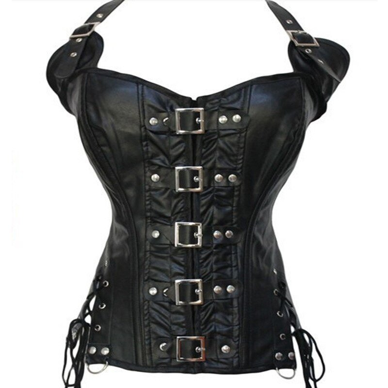 Women Leather Corset Sexy Bandage Steampunk Corset Overbust Lace Up Back Vest Dominatrix Dress Corse