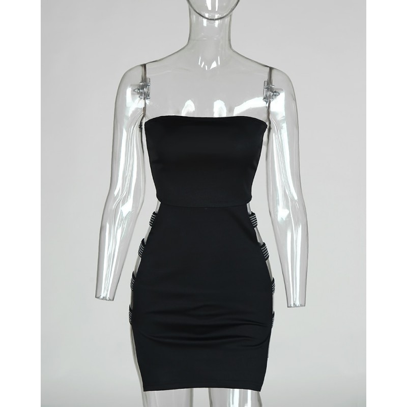 Women Fashion Club-wear Cut Out Sleeveless Bodycon Dress Color Black Size S
