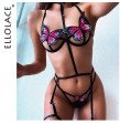 Ellolace Sexy Butterfly Lingerie Hollow Out 3 Piece Set Lingerie Transparent Bra Set