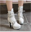 Womens Ankle Boots Platform Lace Up High Heel Short Women Boots Buckle Red Yellow White Sexy Ladies Shoes