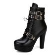 Womens Ankle Boots Platform Lace Up High Heel Short Women Boots Buckle Red Yellow White Sexy Ladies Shoes
