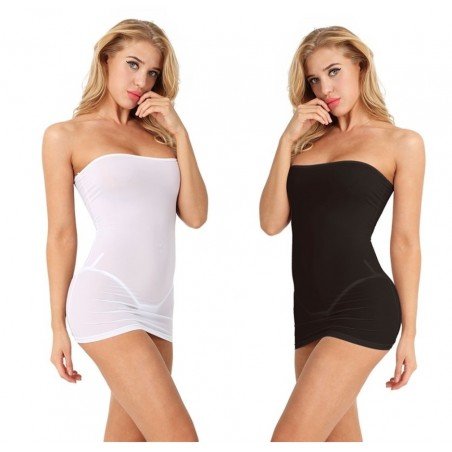 Sexy Lingerie Strapless Sissy Dress Crossdressing Dress Rave Babydoll Seamless Semi See-through Mini Transparent Dress