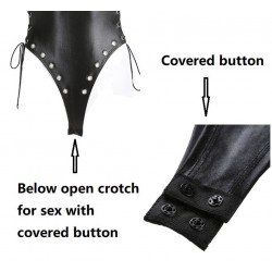 Pvc Bondage Crotchless Leather Dress Bodysuit open crotch