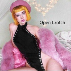 Pvc Bondage Crotchless Leather Dress Bodysuit