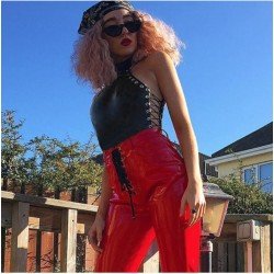 Pvc Bondage Crotchless Leather Dress Bodysuit