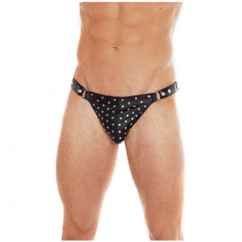 Genuine leather studded brief. Adjustable with press studs. Genuine leather studded brief. Adjustable with press studs.