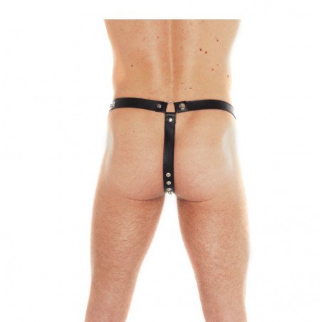 Genuine leather studded brief. Adjustable with press studs.