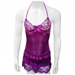 Men Sexy Lace Dress With Thong Gay Sissy Lingerie Set Satin Backless Sleepwear Nightwear Bedtime Girly Temptation Crossdress