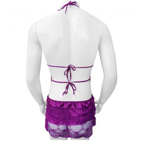 Men Sexy Lace Dress With Thong Gay Sissy Lingerie Set Satin Backless Sleepwear Nightwear Bedtime Girly Temptation Crossdress