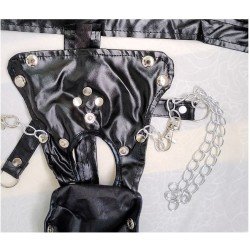 Sexy Studded Leather Mens Thong with Cock Open Penis Pouch Chains T-Back Gay Underwear Erotic Fetish Lingerie Adjust