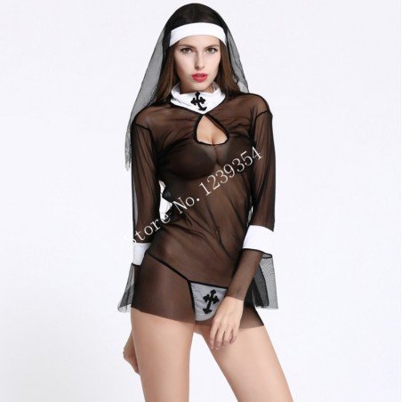 Sexy costumes women cosplay nuns Uniform sexy lingerie transparent Halloween cosplay costume sexy underwear set sex product slip