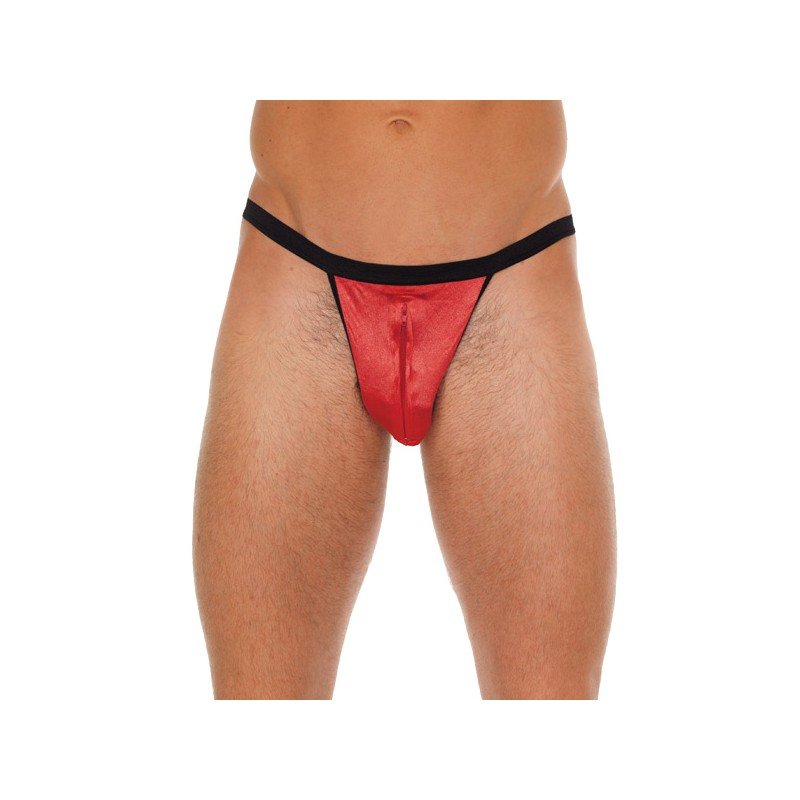 Mens Black G-Sting With Zipper On Red Pouch Mens Black G-Sting With Zipper On Red Pouch