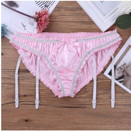 Mens Sexy Lingerie Sissy Shiny Satin Frilly Panties Suspender panties