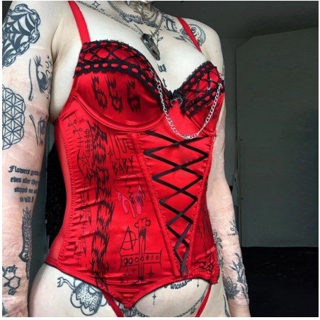 Gothic and Steam Punk Style Gothic Red Camis Women Vintage Streetwear Printed with Chain Crop Top  Emo Alternative Clothes