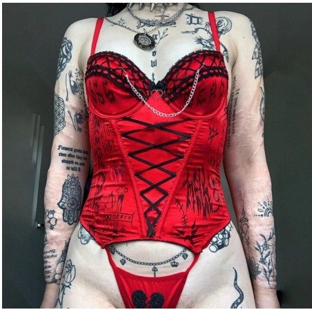 Gothic and Steam Punk Style Gothic Red Camis Women Vintage Streetwear Printed with Chain Crop Top  Emo Alternative Clothes