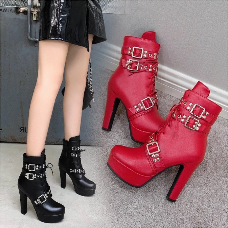 Fashion Ankle Boots Women PU Leather Short Boots Sexy Extreme High Heels Platform Shoes
