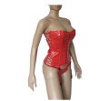 Sexy Women Red PVC Vinyl Bustier Corset Patent Leather Front Lace Up Strapless Top with Suspender Belt Fetish PVC Basque Sexy Women Red PVC Vinyl Bustier Corset Patent Leather Front Lace Up Strapless Top with Suspender Belt Fetish PVC Basque