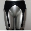 Women Black Wet Look Gothic Fetish 6 Wide Straps Metal Buckles Sexy Garter Belt For Stockings Suspenders