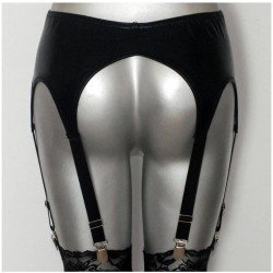 Women Black Wet Look Gothic Fetish 6 Wide Straps Metal Buckles Sexy Garter Belt For Stockings Suspenders