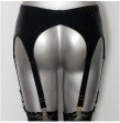 Women Black Wet Look Gothic Fetish 6 Wide Straps Metal Buckles Sexy Garter Belt For Stockings Suspenders