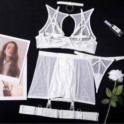 Sexy 5-Piece Mesh Lingerie Set  Choker Underwear Set Gothic Sexy Fancy Set Sleepwear