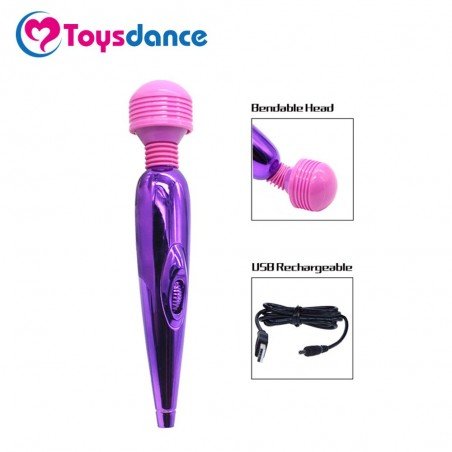 Toysdance Adult Masturbation Sex Toys For Women 185*34mm USB Rechargeable Powerful Wand Vibrator Bendable Head Clitoral Mass