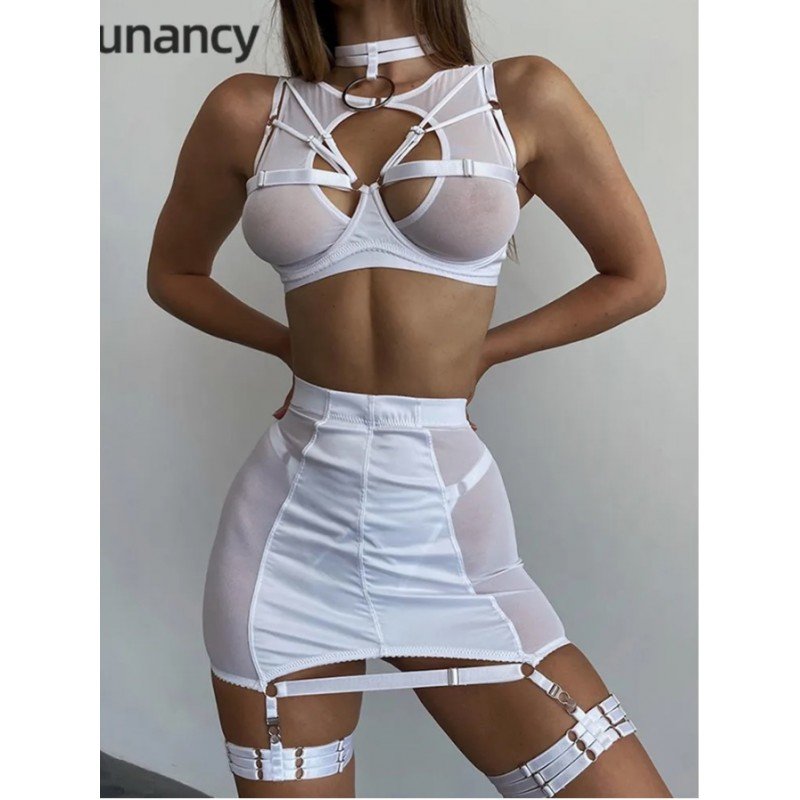 Crossdressing lingerie Sexy 5-Piece Mesh Lingerie Set  Choker Underwear Set Gothic Sexy lingerie for men