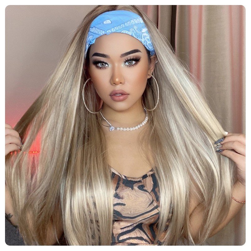 Long Straight Headband Synthetic Wig Light Blonde Women's Headband Wigs  Fake Hair for Men Women Crossdressers and transexuals