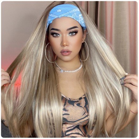 Long Straight Headband Synthetic Wig Light Blonde Women's Headband Wigs  Fake Hair for Men Women Crossdressers and transexuals