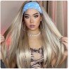 Long Straight Headband Synthetic Wig Light Blonde Women's Headband Wigs  Fake Hair for Men Women Crossdressers and transexuals