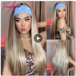 Long Straight Headband Synthetic Wig Light Blonde Women's Headband Wigs  Fake Hair for Men Women Crossdressers and transexuals