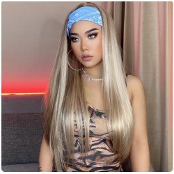 Long Straight Headband Synthetic Wig Light Blonde Women's Headband Wigs  Fake Hair for Men Women Crossdressers and transexuals