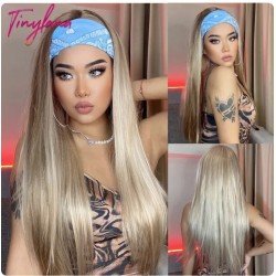 Long Straight Headband Synthetic Wig Light Blonde Women's Headband Wigs  Fake Hair for Men Women Crossdressers and transexuals