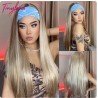 Long Straight Headband Synthetic Wig Light Blonde Women's Headband Wigs  Fake Hair for Men Women Crossdressers and transexuals