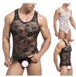 Gay Men Sheer Lace Tank Tops Sleeveless T-shirts Sissy Transparent Floral Vest Undershirts Sexy Male See Through Singlets