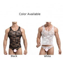 Gay Men Sheer Lace Tank Tops Sleeveless T-shirts Sissy Transparent Floral Vest Undershirts Sexy Male See Through Singlets