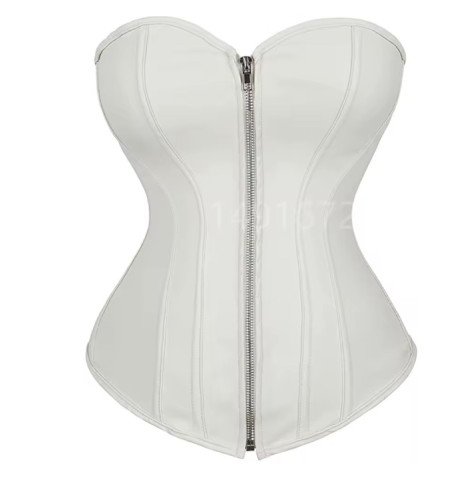Beautiful Black Streamline Leather Corset With Front Zipper and Over The Bust Design