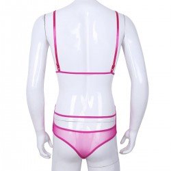 Mens Gay Jockstraps Sheer Crossdress Lingerie Adjustable Spaghetti Straps Lace Black Sissy Pouch Bodysuit Nightwear Sleepwea