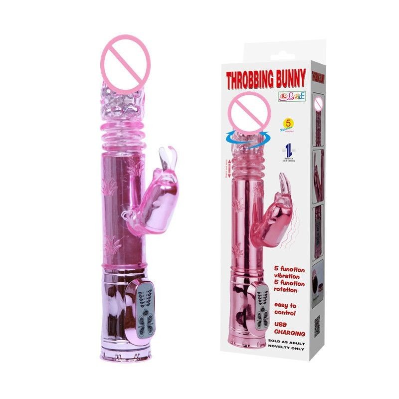 BAILE Dual Motors Rabbit Vibrators USB Rechargeable AV Rotation Beads Massager Stretch Thrusting Pen