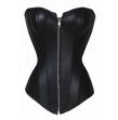 Beautiful Black Streamline Leather Corset With Front Zipper and Over The Bust Design