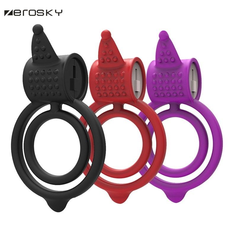 Zerosky Silicon Vibrating Cock Ring Penis ring vibratorCockringSex toys for menAdult Toy Dual