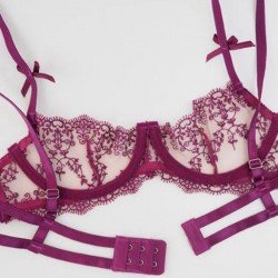 KLV Women sexy Half Cup Bra See-through Open Crotch Briefs Panty Underwear Suit Lingerie bralette lace bra Garters set strin