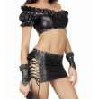 Ladies 3PC Sexy Black Fetish Bondage Leather Look Clubwear Dress S&M